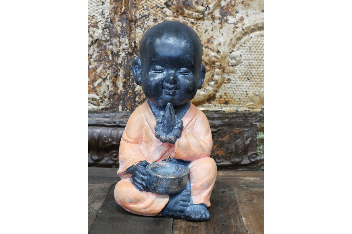 Sitting Monk  praying Buddha in orange Indoor or outdoor statue