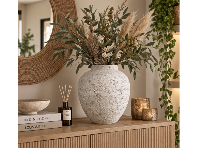 Textured Stone Effect Metal Vase – 28cm