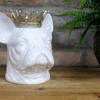 White French Bulldog Ceramic Figurine with Gold Crown