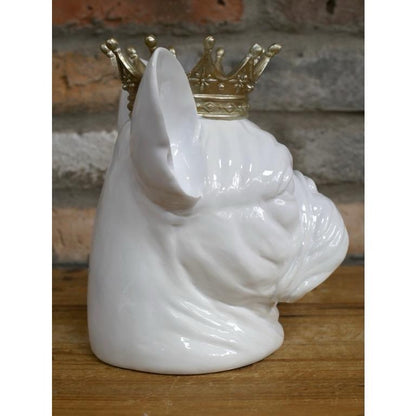 White French Bulldog Ceramic Figurine with Gold Crown