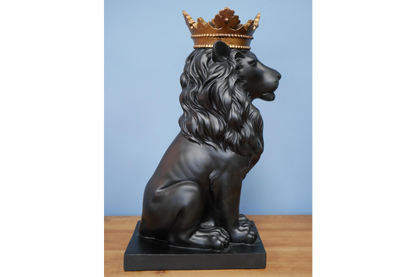 Black lion statue with gold crown home decor