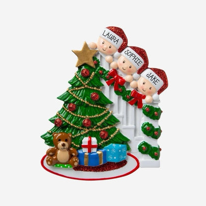 Peeking tree family Christmas Decoration personalised various family sizes