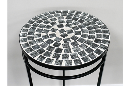 Set 3 tables mosaic top with black and white tiles