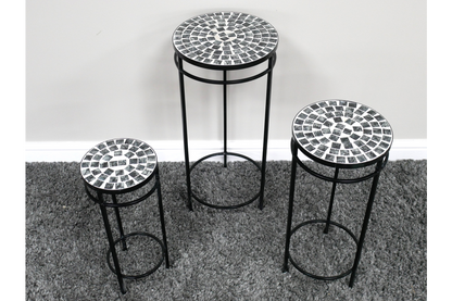 Set 3 tables mosaic top with black and white tiles