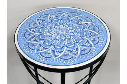 Set 3 tables mosaic top with blue and white tiles