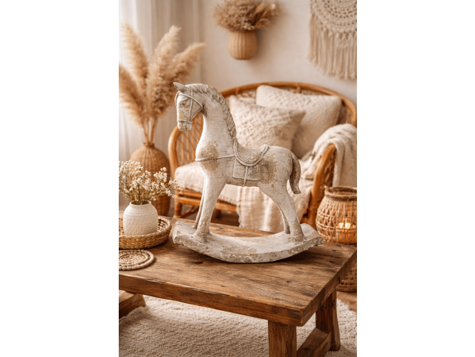 Concrete rocking horse statue inside or outdoor