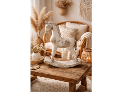 Concrete rocking horse statue inside or outdoor