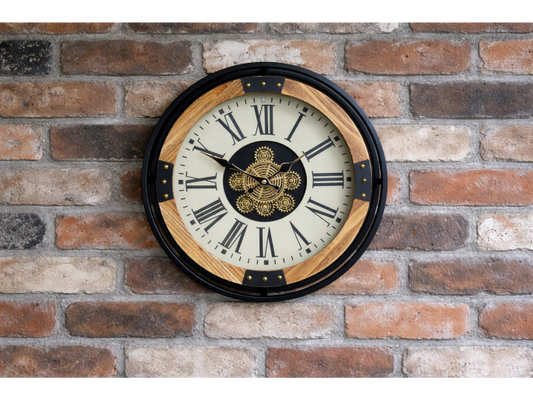 Mango Wood Cog Clock – Small Moving Gears Industrial Style Decor UK