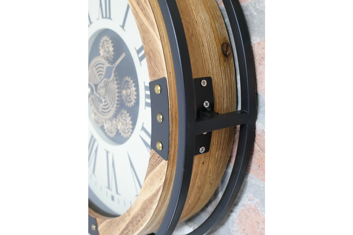 Mango Wood Cog Clock – Small Moving Gears Industrial Style Decor UK