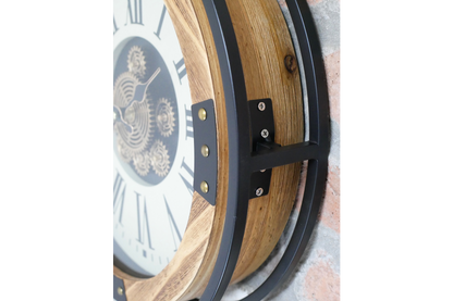 Mango Wood Cog Clock – Small Moving Gears Industrial Style Decor UK