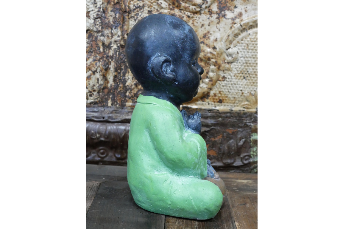 Praying Buddha Monk Statue – Green Jacket Concrete Indoor Outdoor Decor