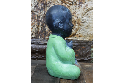 Praying Buddha Monk Statue – Green Jacket Concrete Indoor Outdoor Decor