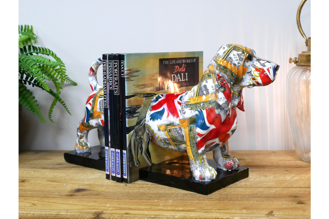 Sausage Dog Bookends – British Print Decorative Book Holders UK
