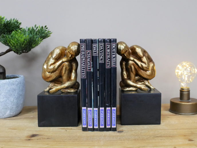 Gold Statue Bookends Set of 2 – Decorative Luxury Book Ends for Shelves & Home Décor