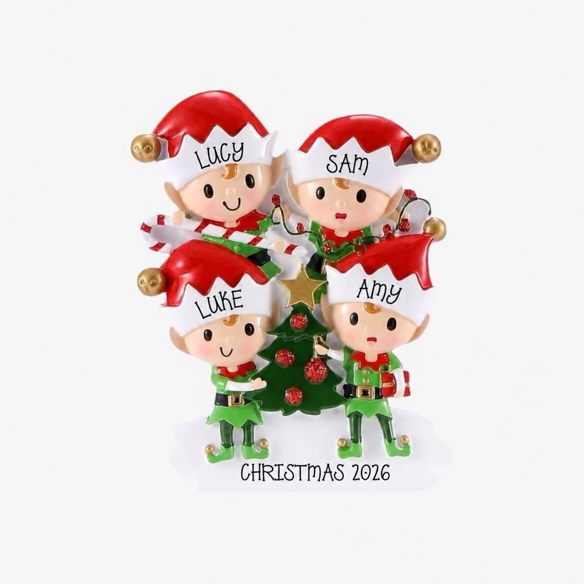 Cheeky elf design Christmas decorations personalised