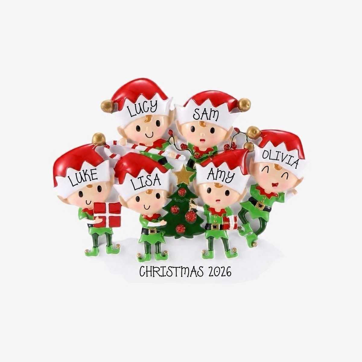Cheeky elf design Christmas decorations personalised