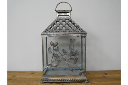 Antique Silver Floral Lantern – 50cm