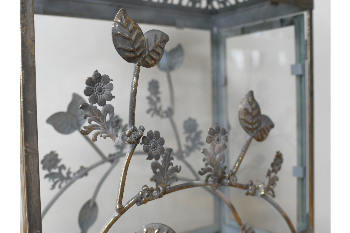 Antique Silver Floral Lantern – 50cm