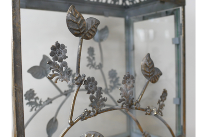 Antique Silver Floral Lantern – 50cm