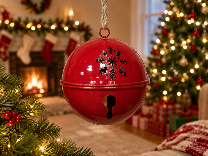 Single red hanging round bell Christmas decorations