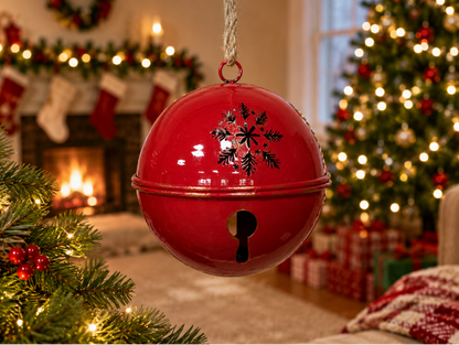 Single red hanging round bell Christmas decorations