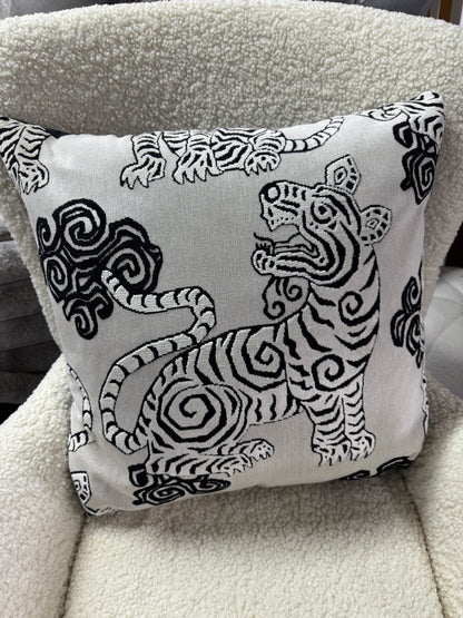 Black and cream velvet tiger cushion feather filled 60 x 60cm