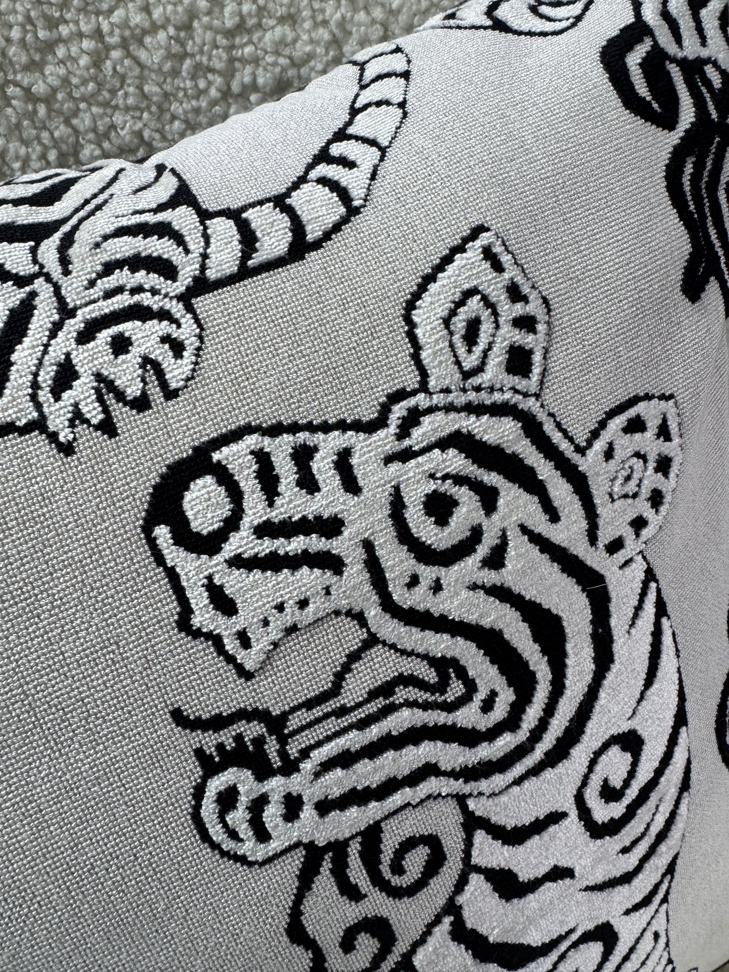 Black and cream velvet tiger cushion feather filled 60 x 60cm
