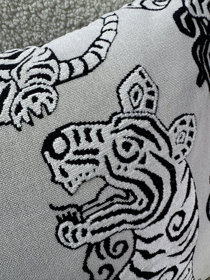 Black and cream velvet tiger cushion feather filled 60 x 60cm