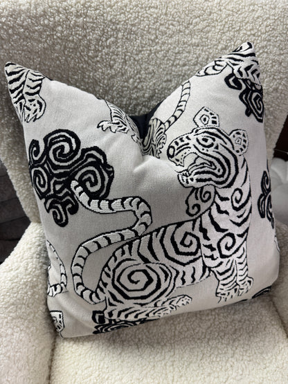 Black and cream velvet tiger cushion feather filled 60 x 60cm
