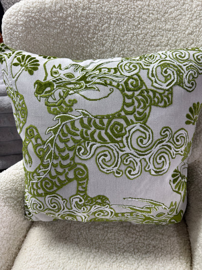 Green dragon velvet cushion feather filled 60 x 60cm