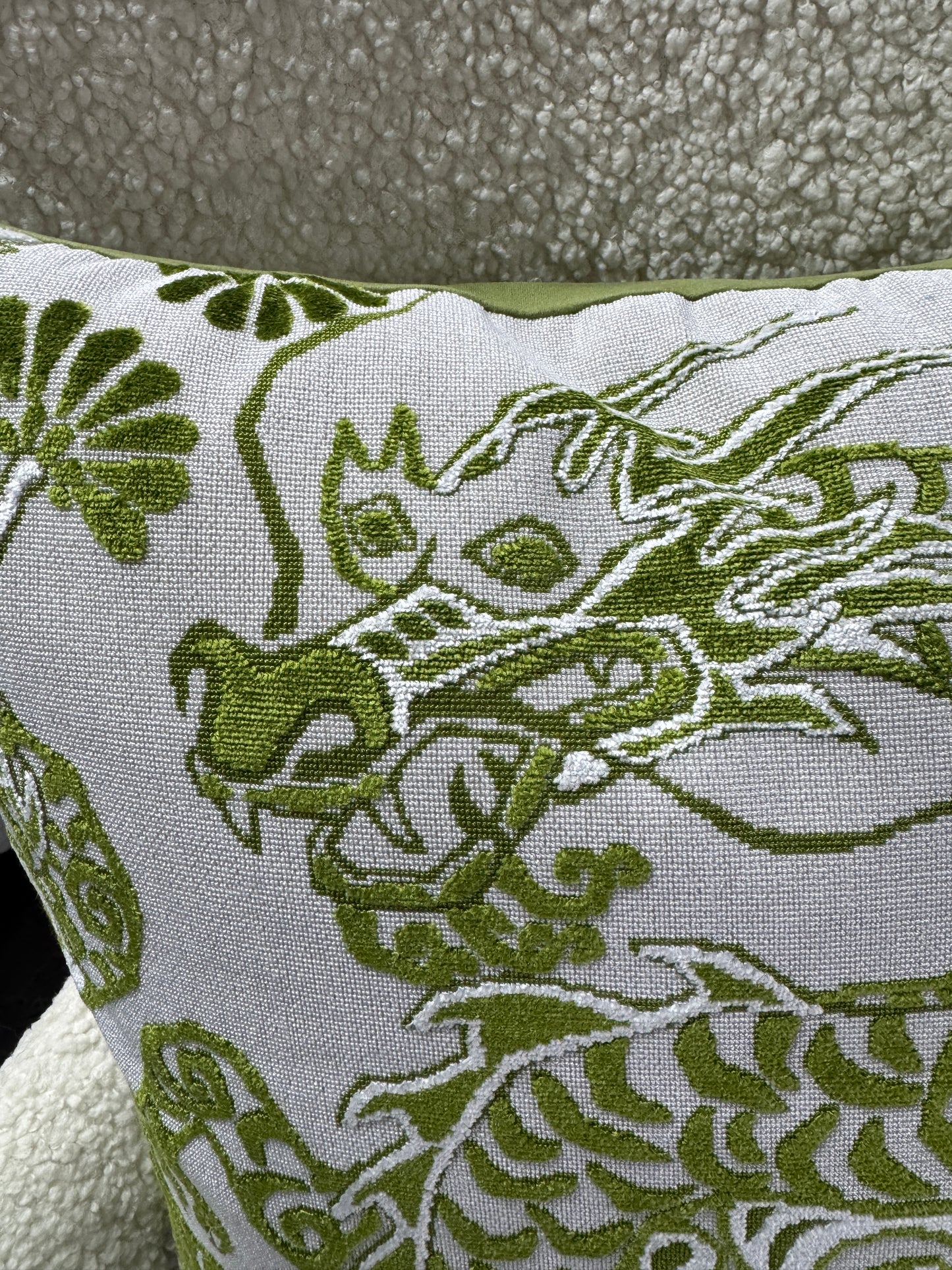 Green dragon velvet cushion feather filled 60 x 60cm
