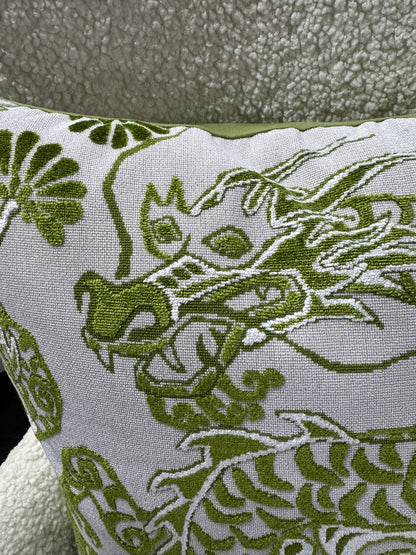 Green dragon velvet cushion feather filled 60 x 60cm