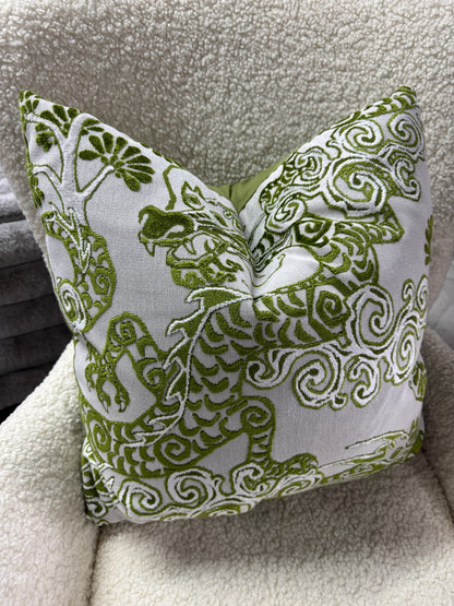 Green dragon velvet cushion feather filled 60 x 60cm