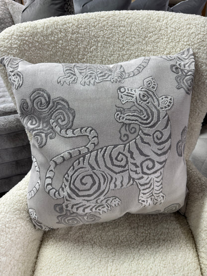 Grey tiger cushion velvet, feather filled, 60 x 60cm