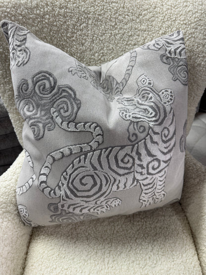 Grey tiger cushion velvet, feather filled, 60 x 60cm