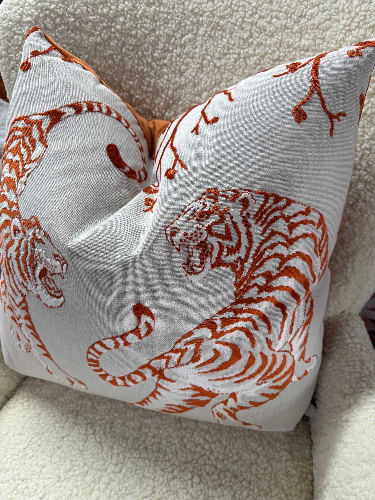 Orange tiger cushion feather filled. 60 x 60cm