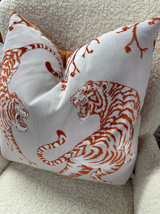 Orange tiger cushion feather filled. 60 x 60cm