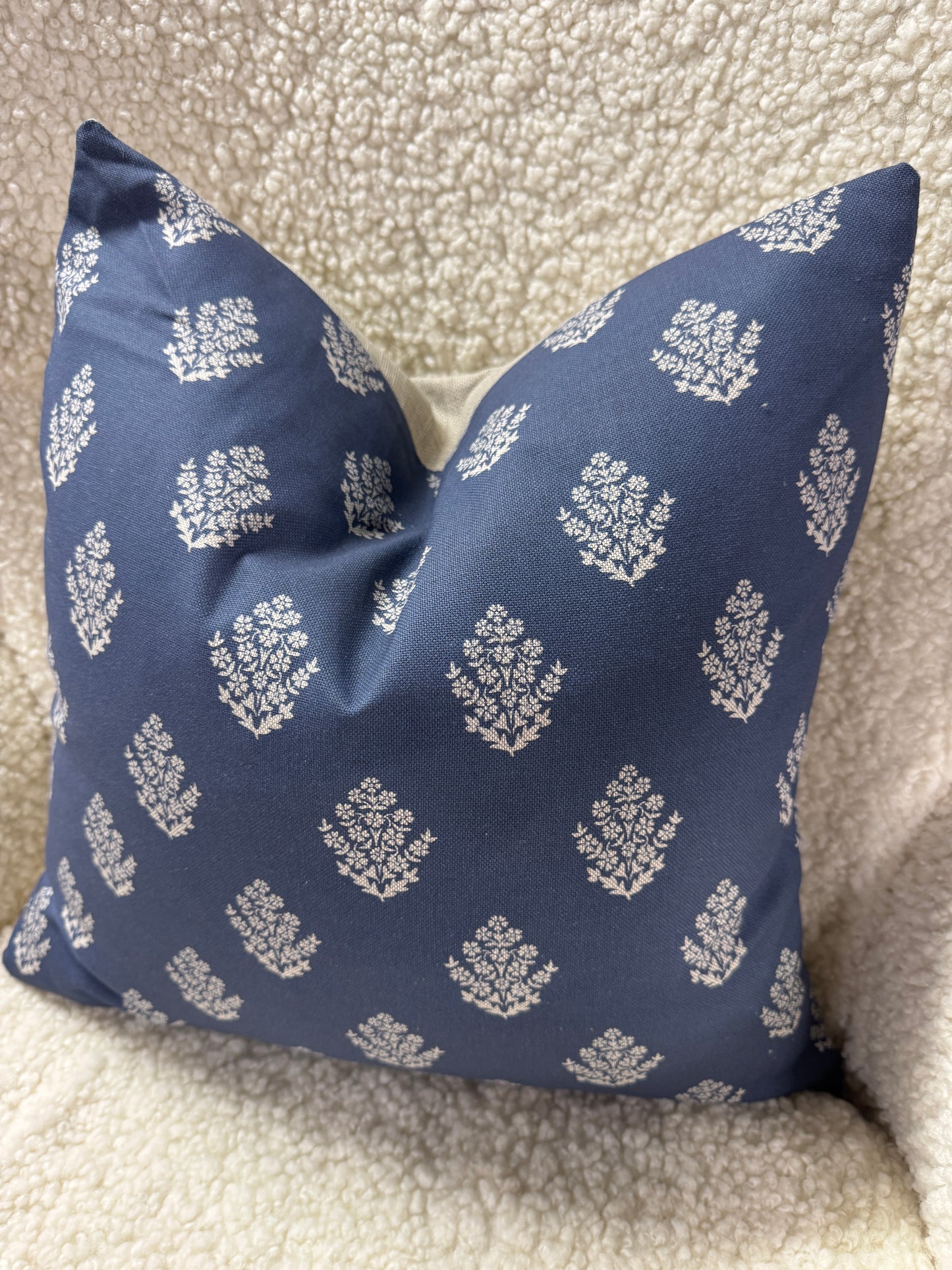 Blue linen leaf pattern cushion feather filled 45 x 45cm (Copy)