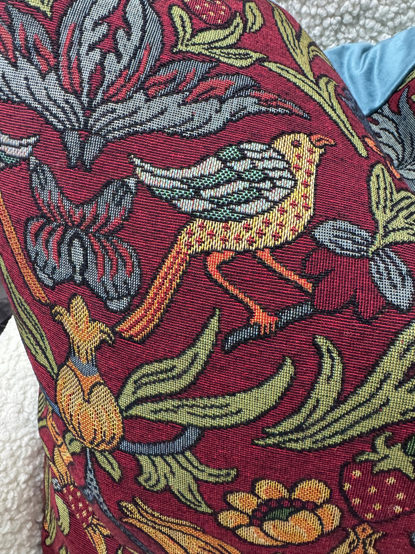 Strawberry thief tapestry cushion 58 x 58cm feather filled