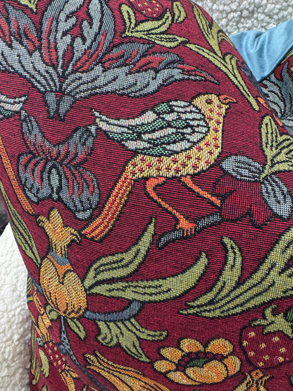 Strawberry thief tapestry cushion 58 x 58cm feather filled