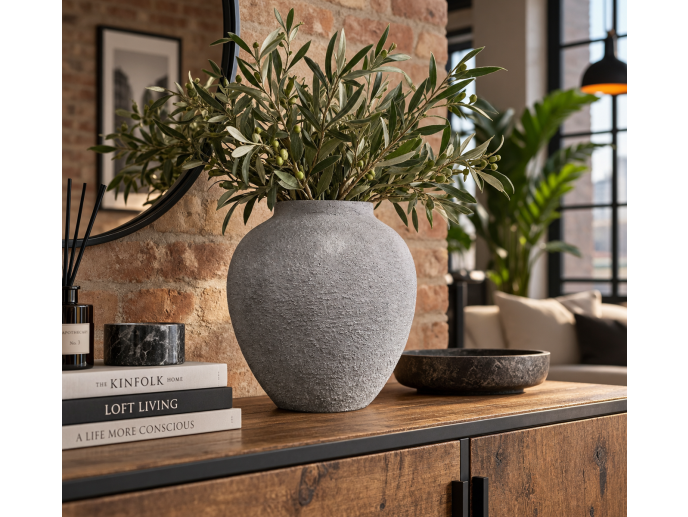 Textured grey  Effect Metal Vase – 28cm