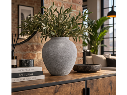 Textured grey  Effect Metal Vase – 28cm