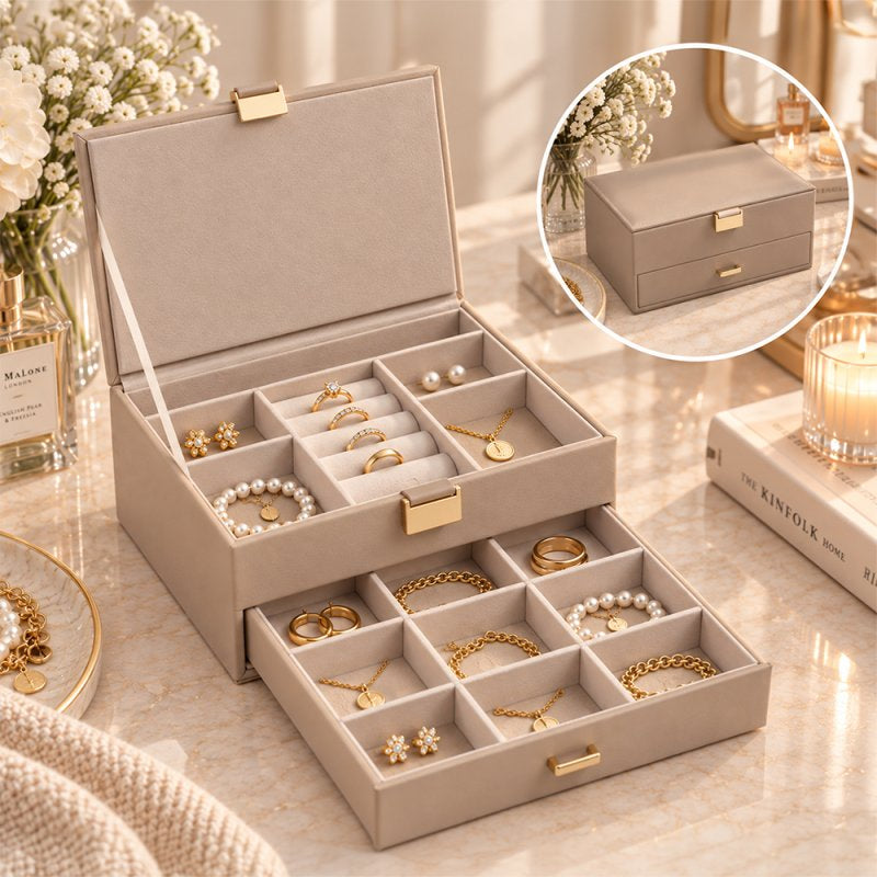 Taupe Jewellery Box with Drawer