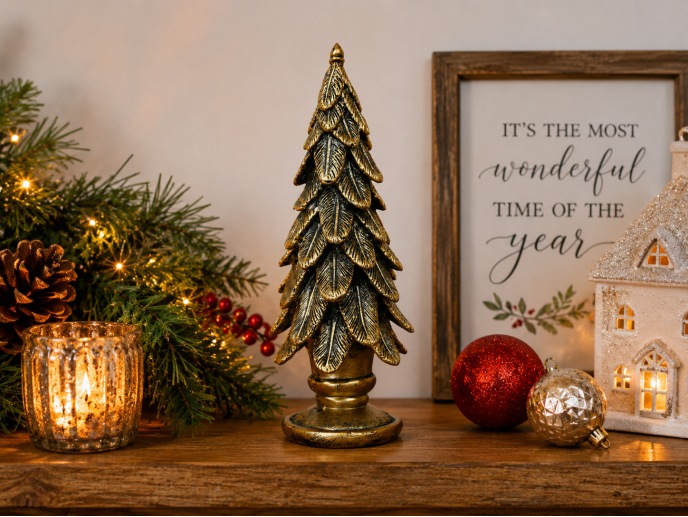 Small Antique Gold Feather Christmas Tree Ornament – 16cm