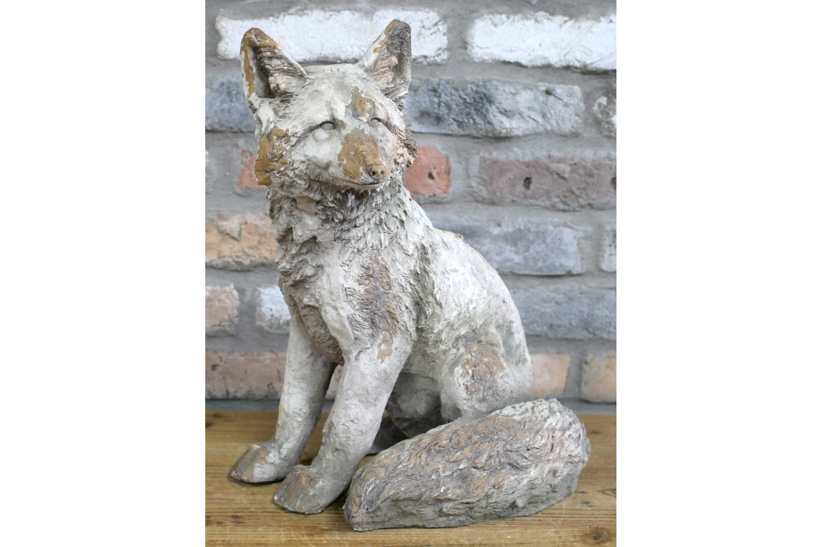 Concrete Effect Sitting Fox Statue – Rustic Garden & Indoor Ornament
