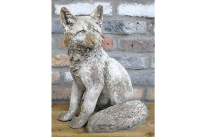 Concrete Effect Sitting Fox Statue – Rustic Garden & Indoor Ornament