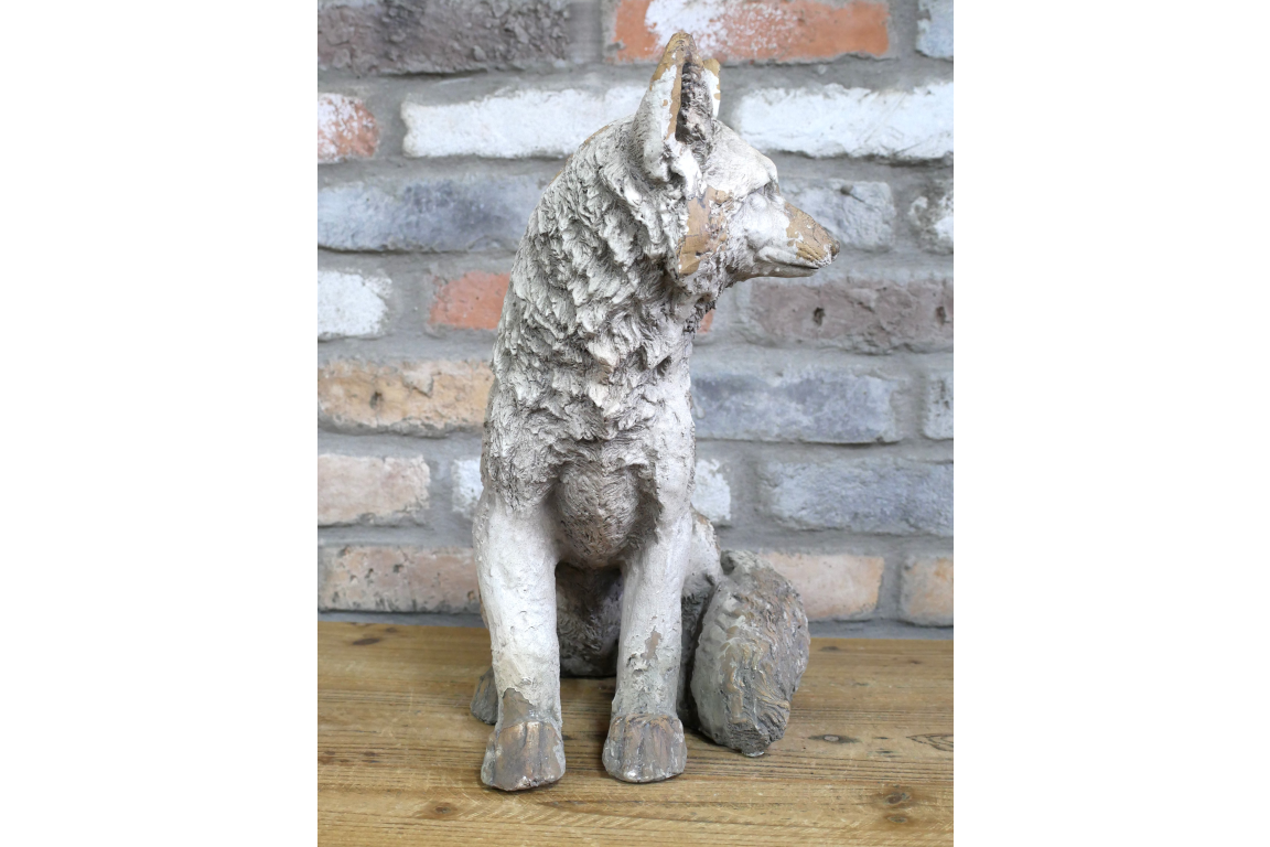 Concrete Effect Sitting Fox Statue – Rustic Garden & Indoor Ornament