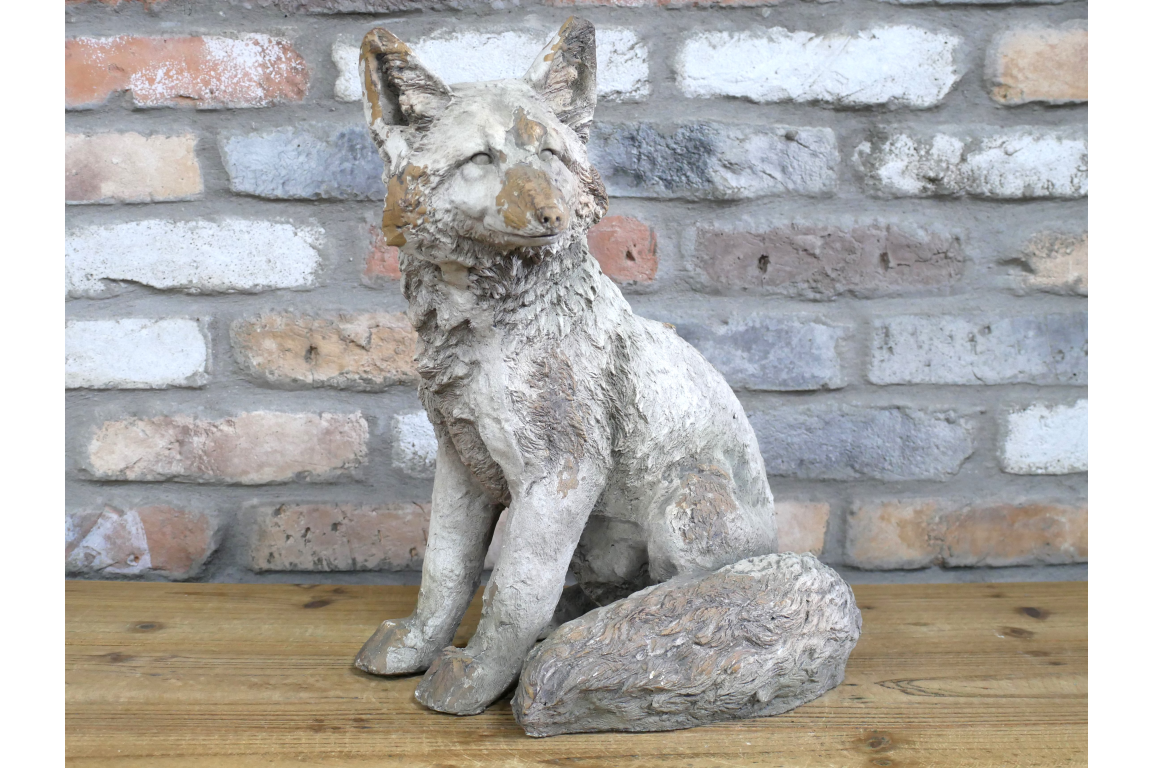 Concrete Effect Sitting Fox Statue – Rustic Garden & Indoor Ornament
