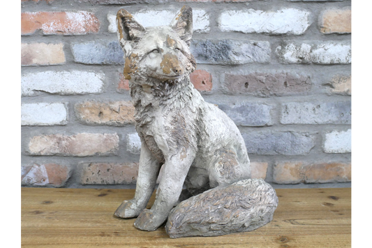 Concrete Effect Sitting Fox Statue – Rustic Garden & Indoor Ornament