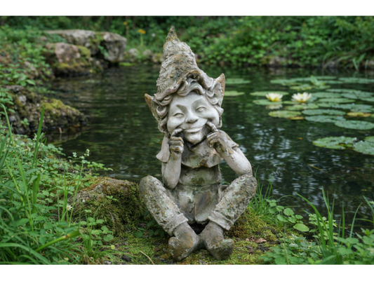 Smiling Garden elf Statue – Rustic Stone Effect Ornament (49cm)